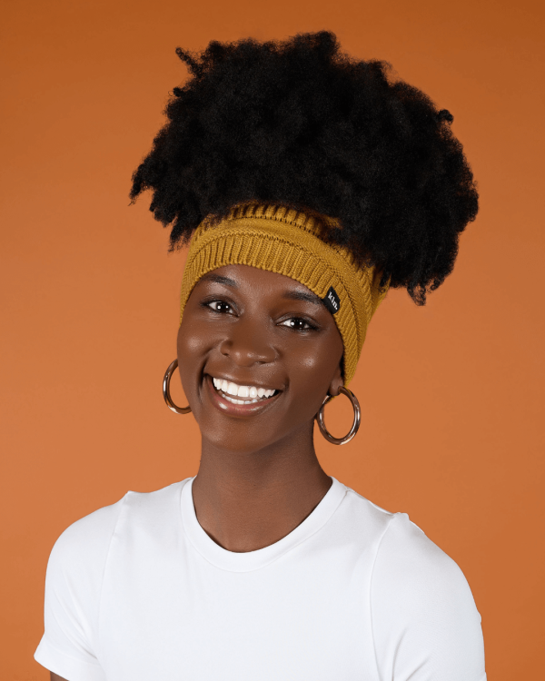 Mustard Yellow Satin Lined Puff Beanie For Discount