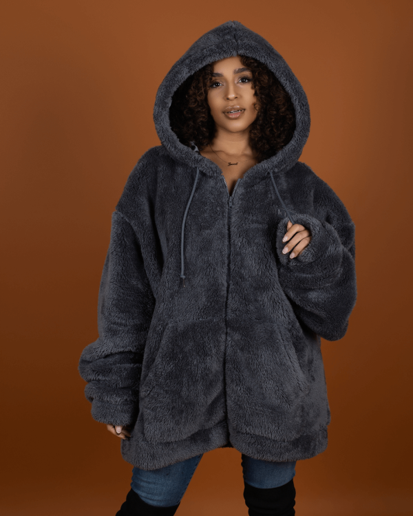 Charcoal Grey Thick Teddy Fleece Zip Up Online now