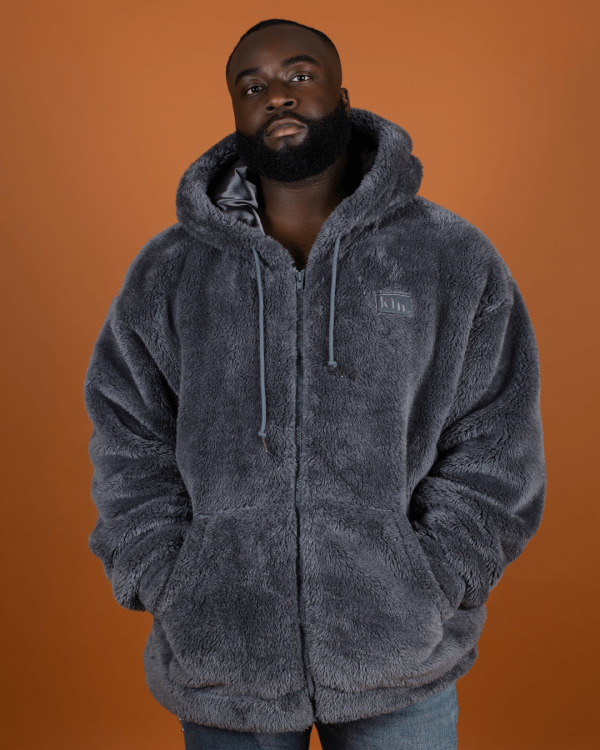Charcoal Grey Thick Teddy Fleece Zip Up Online now - Image 3