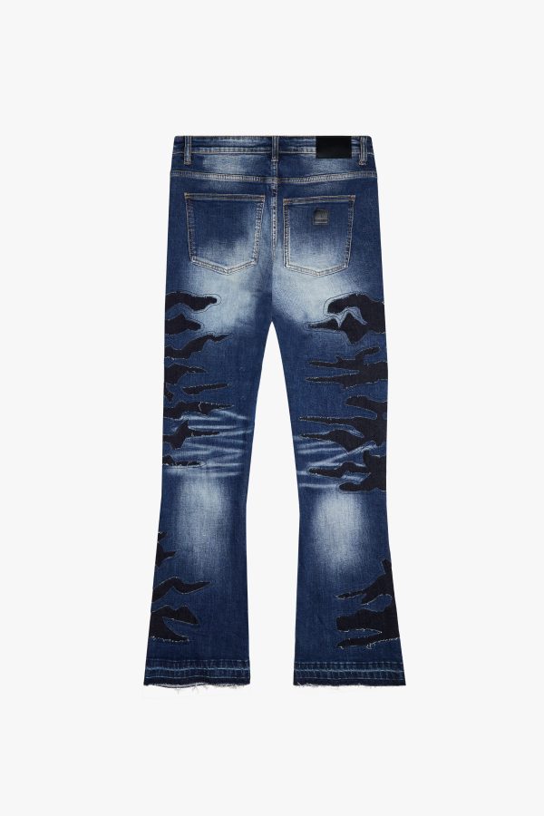 ABYSS  BLACK X BLUE WASH STACKED FLARE DENIM Sale - Image 3