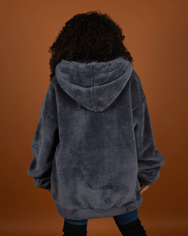 Charcoal Grey Thick Teddy Fleece Zip Up Online now - Image 2