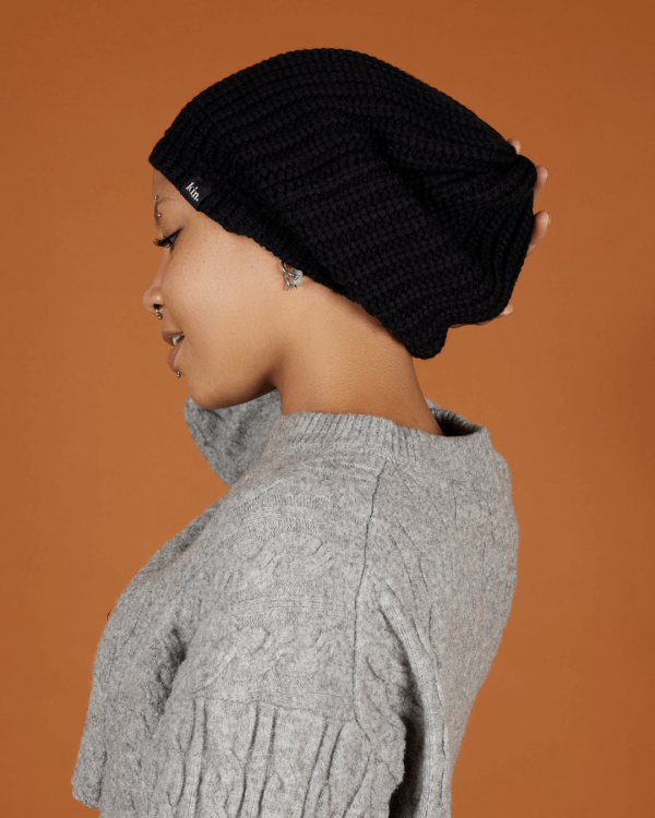 Black Slouch Satin Lined Beanie For Cheap - Image 5