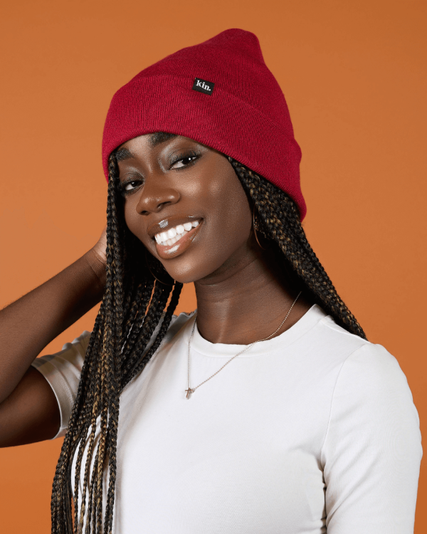 Red Jersey Satin Lined Beanie Cheap - Image 2