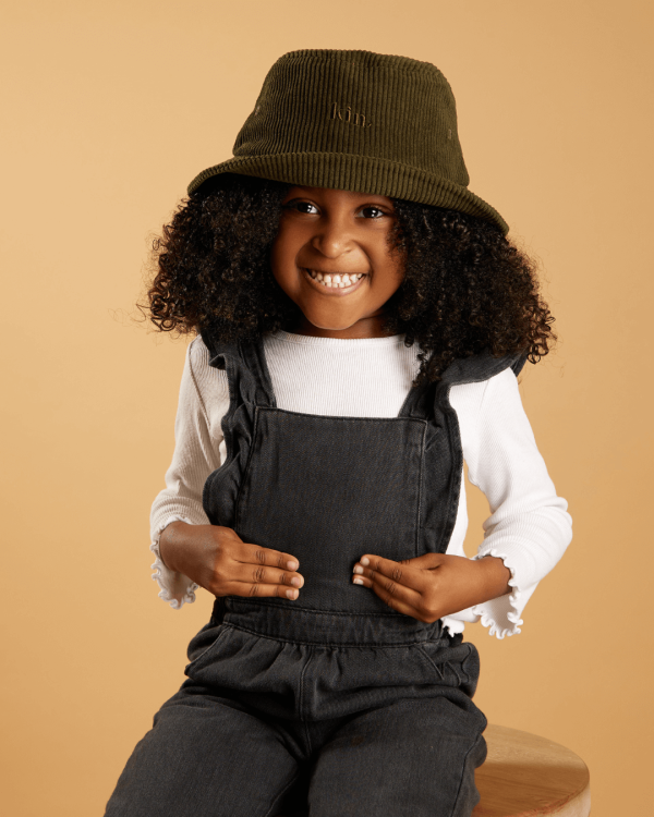 Kids Olive Green Corduroy Satin Lined Bucket Hat Cheap - Image 2