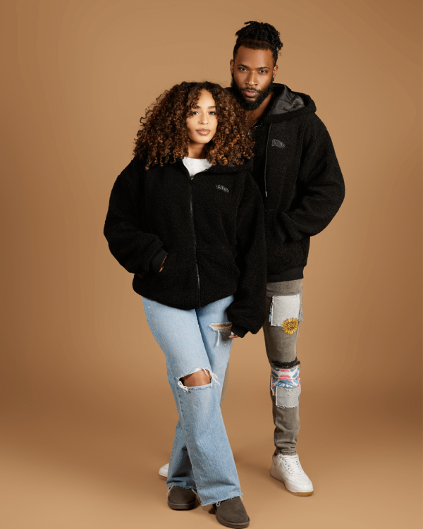 Black Sherpa Zip Up Hoodie Hot on Sale - Image 5