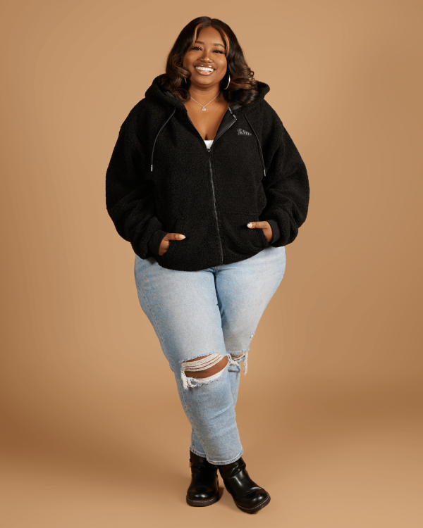 Black Sherpa Zip Up Hoodie Hot on Sale - Image 2
