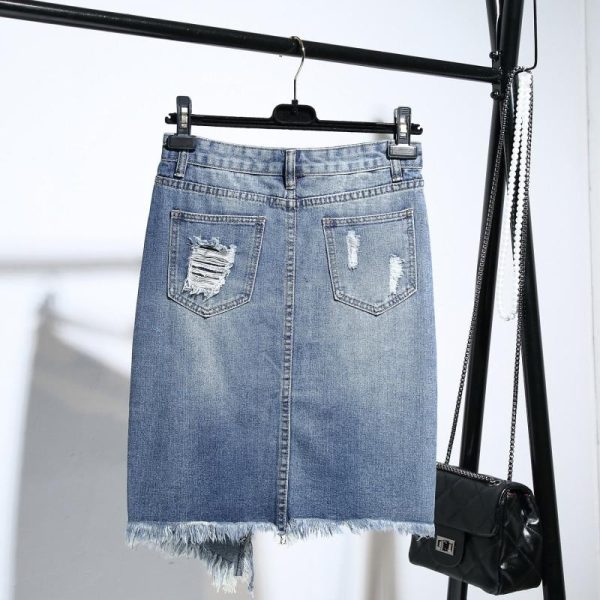 Light Blue Button Ripped Midi Denim Skirts Discount - Image 2